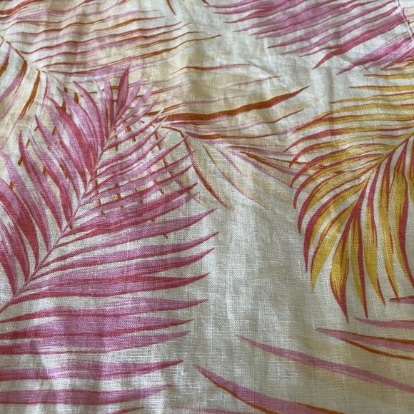 Tahari 100% Linen Cropped Wide Leg Pants M Pink Palm Print Tropical Beach Cruise - Picture 8 of 10